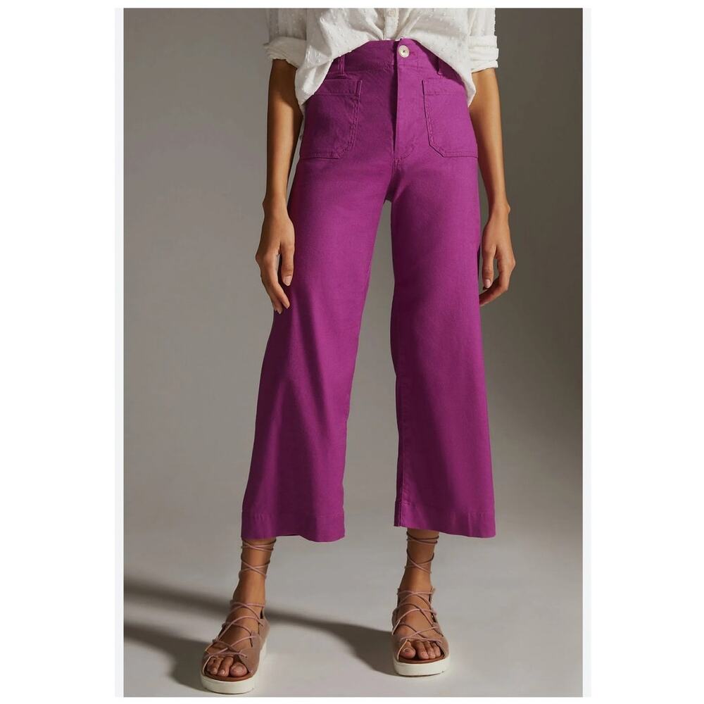 Maeve High-Rise Cropped Wide-Leg Pants in Bold Fuchsia